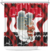 Iraq Christmas Shower Curtain with Santa Ishtar Gate Red Plaid and Snowflake Reindeer Pattern - Wonder Print Shop