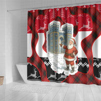 Iraq Christmas Shower Curtain with Santa Ishtar Gate Red Plaid and Snowflake Reindeer Pattern - Wonder Print Shop