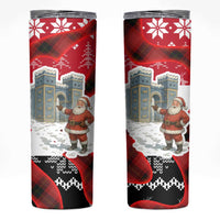 Iraq Christmas Skinny Tumbler with Santa Ishtar Gate Red Plaid and Snowflake Reindeer Pattern - Wonder Print Shop