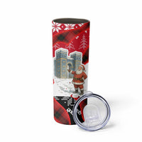 Iraq Christmas Skinny Tumbler with Santa Ishtar Gate Red Plaid and Snowflake Reindeer Pattern - Wonder Print Shop