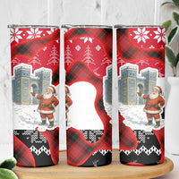 Iraq Christmas Skinny Tumbler with Santa Ishtar Gate Red Plaid and Snowflake Reindeer Pattern - Wonder Print Shop