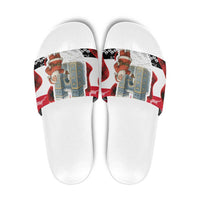 Iraq Christmas Slide Sandals with Santa Ishtar Gate Red Plaid and Snowflake Reindeer Pattern - Wonder Print Shop