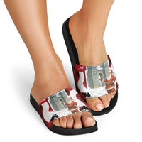 Iraq Christmas Slide Sandals with Santa Ishtar Gate Red Plaid and Snowflake Reindeer Pattern - Wonder Print Shop