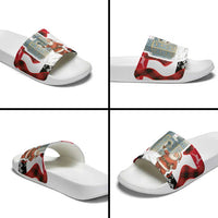 Iraq Christmas Slide Sandals with Santa Ishtar Gate Red Plaid and Snowflake Reindeer Pattern - Wonder Print Shop