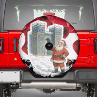 Iraq Christmas Spare Tire Cover with Santa Ishtar Gate Red Plaid and Snowflake Reindeer Pattern - Wonder Print Shop