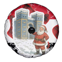 Iraq Christmas Spare Tire Cover with Santa Ishtar Gate Red Plaid and Snowflake Reindeer Pattern - Wonder Print Shop
