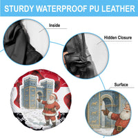 Iraq Christmas Spare Tire Cover with Santa Ishtar Gate Red Plaid and Snowflake Reindeer Pattern - Wonder Print Shop