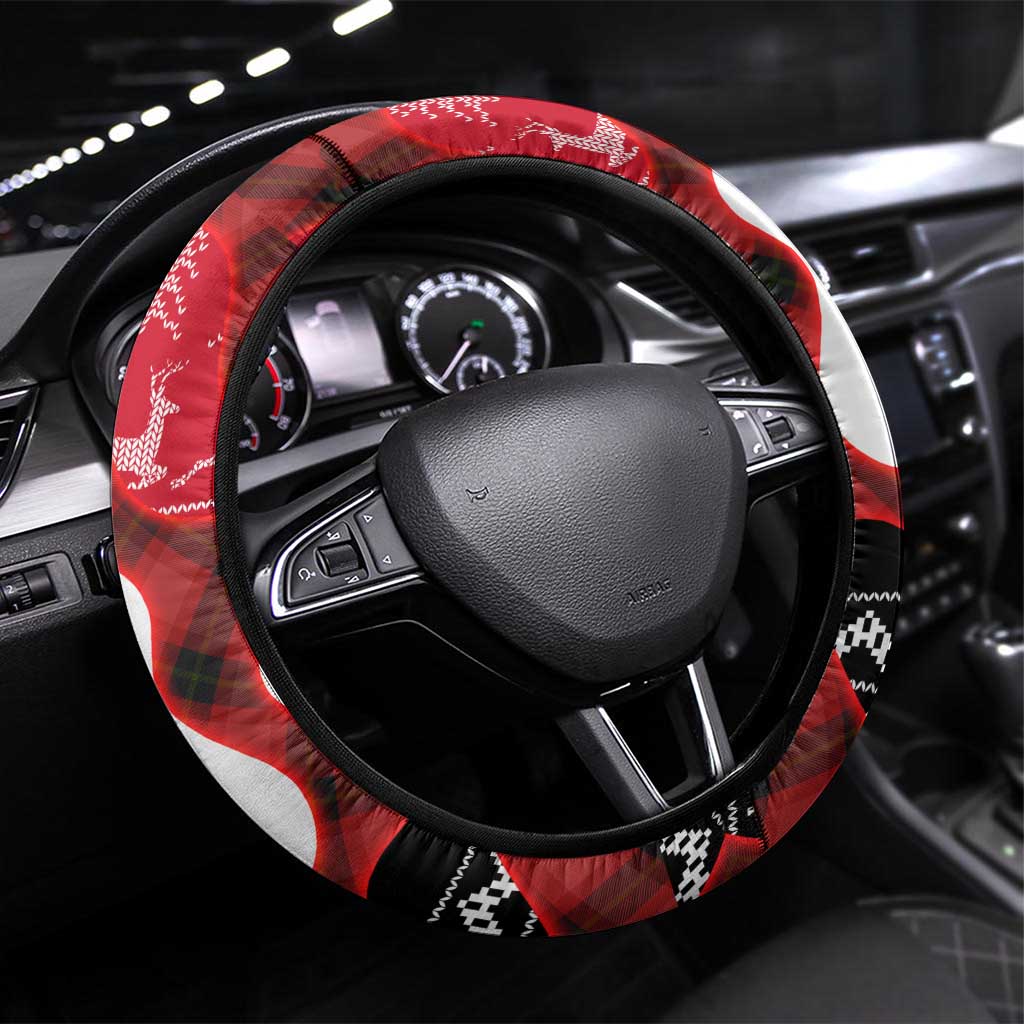 Iraq Christmas Steering Wheel Cover with Santa Ishtar Gate Red Plaid and Snowflake Reindeer Pattern - Wonder Print Shop