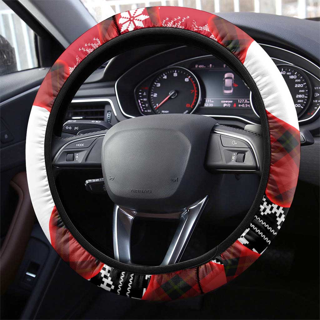 Iraq Christmas Steering Wheel Cover with Santa Ishtar Gate Red Plaid and Snowflake Reindeer Pattern - Wonder Print Shop