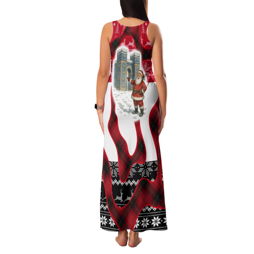Iraq Christmas Tank Maxi Dress with Santa Ishtar Gate Red Plaid and Snowflake Reindeer Pattern - Wonder Print Shop