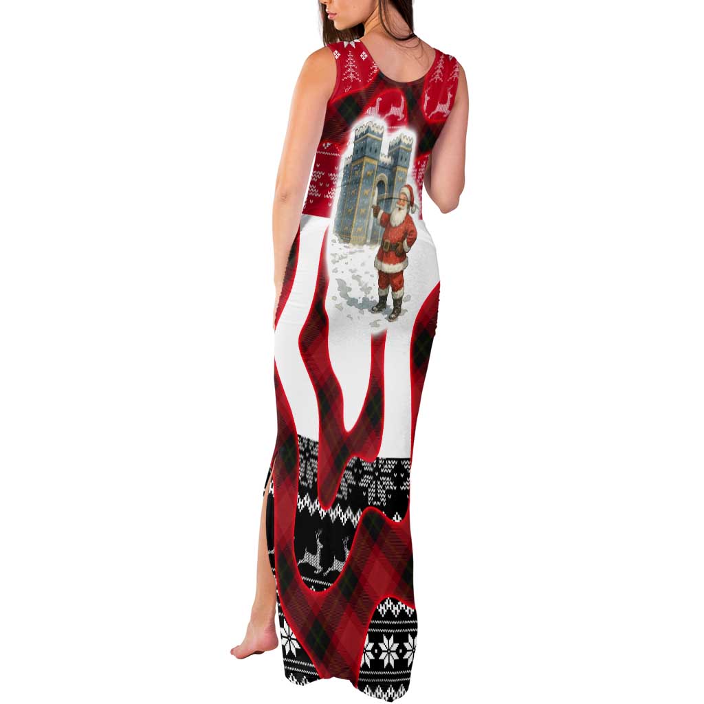 Iraq Christmas Tank Maxi Dress with Santa Ishtar Gate Red Plaid and Snowflake Reindeer Pattern - Wonder Print Shop