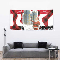 Iraq Christmas Tapestry with Santa Ishtar Gate Red Plaid and Snowflake Reindeer Pattern - Wonder Print Shop