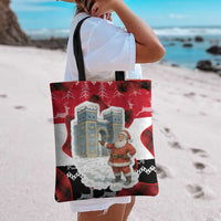Iraq Christmas Tote Bag with Santa Ishtar Gate Red Plaid and Snowflake Reindeer Pattern - Wonder Print Shop