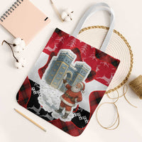 Iraq Christmas Tote Bag with Santa Ishtar Gate Red Plaid and Snowflake Reindeer Pattern - Wonder Print Shop