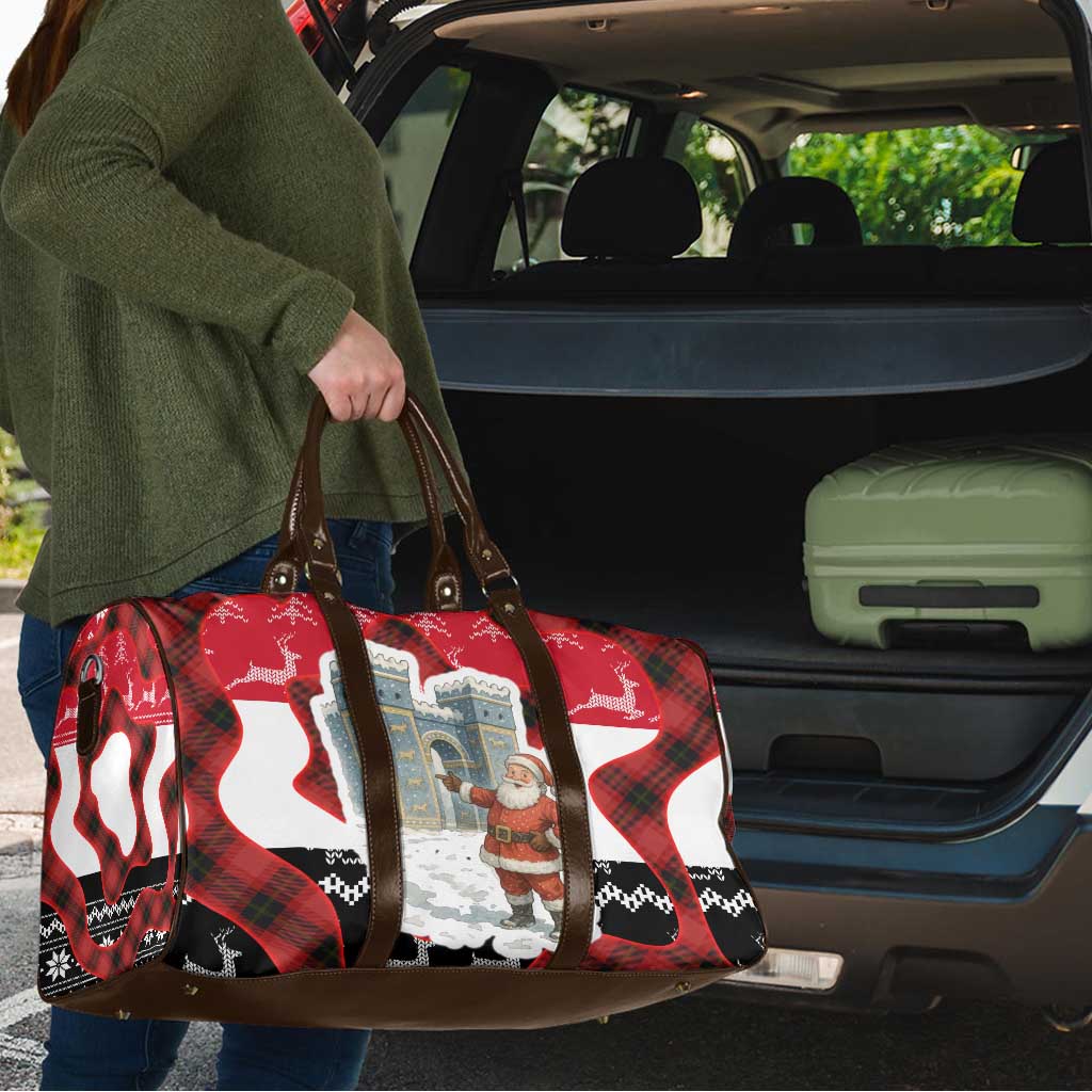 Iraq Christmas Travel Bag with Santa Ishtar Gate Red Plaid and Snowflake Reindeer Pattern - Wonder Print Shop