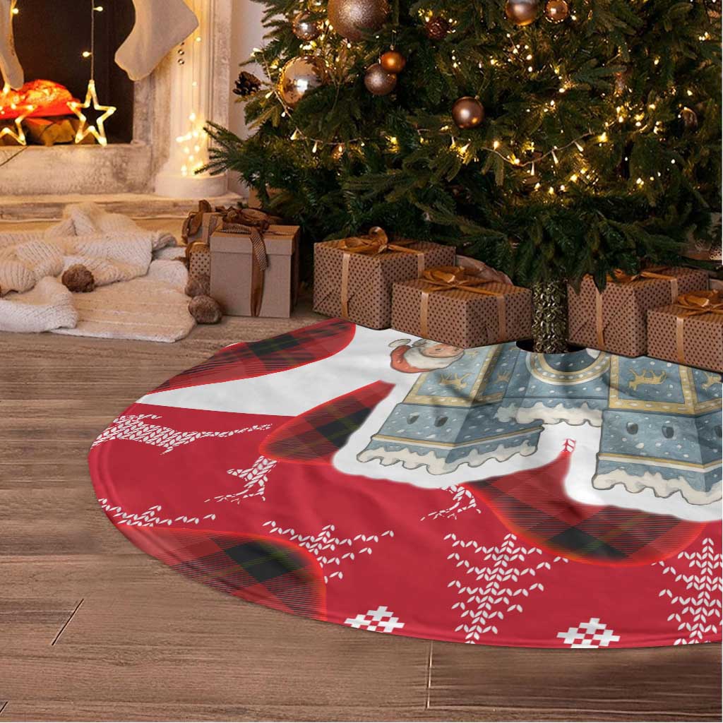 Iraq Christmas Tree Skirt with Santa Ishtar Gate Red Plaid and Snowflake Reindeer Pattern - Wonder Print Shop