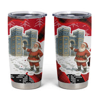 Iraq Christmas Tumbler Cup with Santa Ishtar Gate Red Plaid and Snowflake Reindeer Pattern - Wonder Print Shop