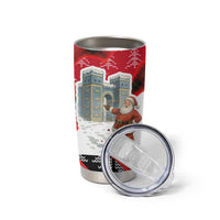 Iraq Christmas Tumbler Cup with Santa Ishtar Gate Red Plaid and Snowflake Reindeer Pattern - Wonder Print Shop