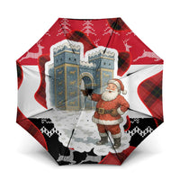 Iraq Christmas Umbrella with Santa Ishtar Gate Red Plaid and Snowflake Reindeer Pattern - Wonder Print Shop