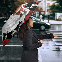 Iraq Christmas Umbrella with Santa Ishtar Gate Red Plaid and Snowflake Reindeer Pattern - Wonder Print Shop