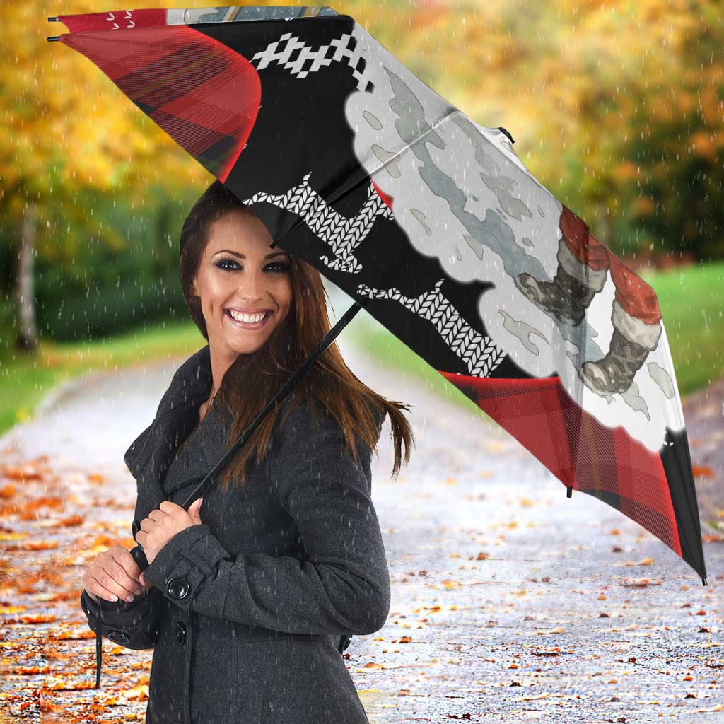 Iraq Christmas Umbrella with Santa Ishtar Gate Red Plaid and Snowflake Reindeer Pattern - Wonder Print Shop