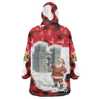 Iraq Christmas Wearable Blanket Hoodie with Santa Ishtar Gate Red Plaid and Snowflake Reindeer Pattern - Wonder Print Shop