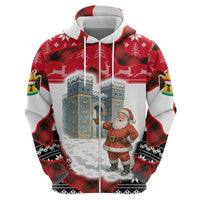 Iraq Christmas Zip Hoodie with Santa Ishtar Gate Red Plaid and Snowflake Reindeer Pattern - Wonder Print Shop