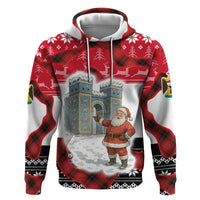 Iraq Christmas Zip Hoodie with Santa Ishtar Gate Red Plaid and Snowflake Reindeer Pattern - Wonder Print Shop