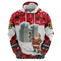 Iraq Christmas Zip Hoodie with Santa Ishtar Gate Red Plaid and Snowflake Reindeer Pattern - Wonder Print Shop