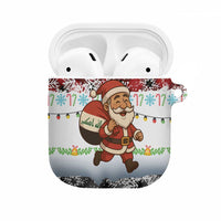 Iraq Christmas AirPods Case with Santa Carrying Gift Bag Flag Garland and Snowflake Plaid Pattern - Wonder Print Shop