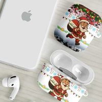 Iraq Christmas AirPods Case with Santa Carrying Gift Bag Flag Garland and Snowflake Plaid Pattern - Wonder Print Shop