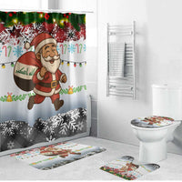 Iraq Christmas Bathroom Set with Santa Carrying Gift Bag Flag Garland and Snowflake Plaid Pattern - Wonder Print Shop