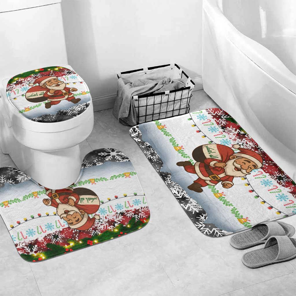 Iraq Christmas Bathroom Set with Santa Carrying Gift Bag Flag Garland and Snowflake Plaid Pattern - Wonder Print Shop