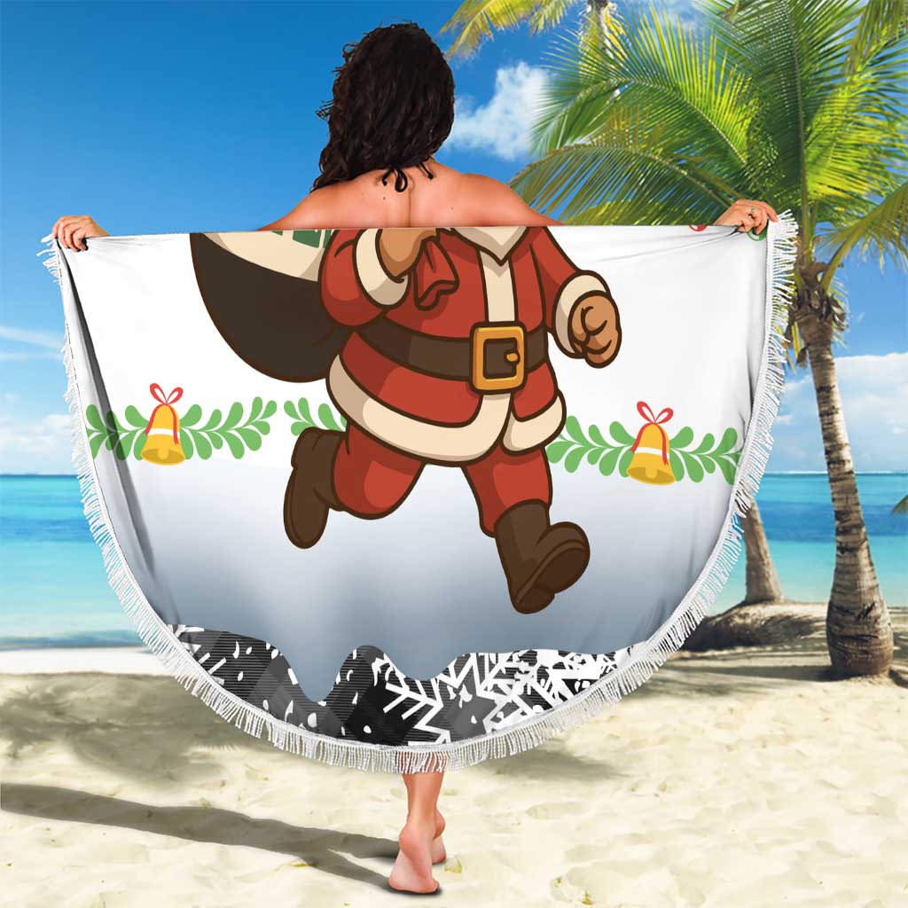 Iraq Christmas Beach Blanket with Santa Carrying Gift Bag Flag Garland and Snowflake Plaid Pattern - Wonder Print Shop