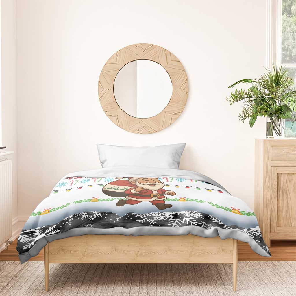 Iraq Christmas Bedding Set with Santa Carrying Gift Bag Flag Garland and Snowflake Plaid Pattern - Wonder Print Shop