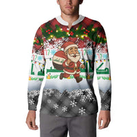 Iraq Christmas Button Sweatshirt with Santa Carrying Gift Bag Flag Garland and Snowflake Plaid Pattern - Wonder Print Shop