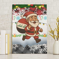 Iraq Christmas Canvas Wall Art with Santa Carrying Gift Bag Flag Garland and Snowflake Plaid Pattern - Wonder Print Shop