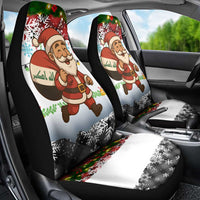 Iraq Christmas Car Seat Cover with Santa Carrying Gift Bag Flag Garland and Snowflake Plaid Pattern - Wonder Print Shop