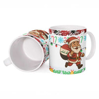 Iraq Christmas Ceramic Mug with Santa Carrying Gift Bag Flag Garland and Snowflake Plaid Pattern - Wonder Print Shop