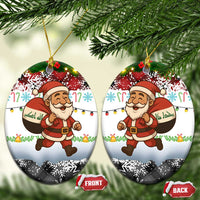 Iraq Christmas Ceramic Ornament with Santa Carrying Gift Bag Flag Garland and Snowflake Plaid Pattern - Wonder Print Shop