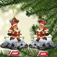 Iraq Christmas Ceramic Ornament with Santa Carrying Gift Bag Flag Garland and Snowflake Plaid Pattern - Wonder Print Shop