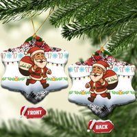 Iraq Christmas Ceramic Ornament with Santa Carrying Gift Bag Flag Garland and Snowflake Plaid Pattern - Wonder Print Shop