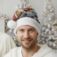 Iraq Christmas Santa Hat with Santa Carrying Gift Bag Flag Garland and Snowflake Plaid Pattern - Wonder Print Shop