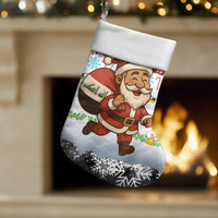 Iraq Christmas Stocking with Santa Carrying Gift Bag Flag Garland and Snowflake Plaid Pattern - Wonder Print Shop