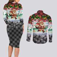 Iraq Christmas Couples Matching Long Sleeve Bodycon Dress and Long Sleeve Button Shirt with Santa Carrying Gift Bag Flag Garland and Snowflake Plaid Pattern - Wonder Print Shop