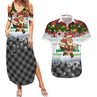 Iraq Christmas Couples Matching Summer Maxi Dress and Hawaiian Shirt with Santa Carrying Gift Bag Flag Garland and Snowflake Plaid Pattern - Wonder Print Shop