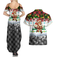 Iraq Christmas Couples Matching Summer Maxi Dress and Hawaiian Shirt with Santa Carrying Gift Bag Flag Garland and Snowflake Plaid Pattern - Wonder Print Shop