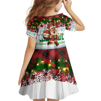 Iraq Christmas Family Matching Long Sleeve Bodycon Dress and Hawaiian Shirt with Santa Carrying Gift Bag Flag Garland and Snowflake Plaid Pattern - Wonder Print Shop