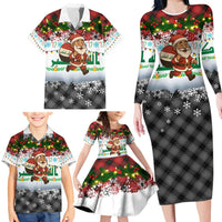 Iraq Christmas Family Matching Long Sleeve Bodycon Dress and Hawaiian Shirt with Santa Carrying Gift Bag Flag Garland and Snowflake Plaid Pattern - Wonder Print Shop