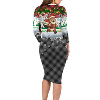 Iraq Christmas Family Matching Long Sleeve Bodycon Dress and Hawaiian Shirt with Santa Carrying Gift Bag Flag Garland and Snowflake Plaid Pattern - Wonder Print Shop